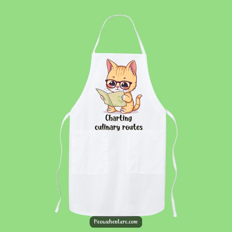 Funny Smart Cat Map Apron - Culinary Navigator Bib, Hilarious Chef Gift