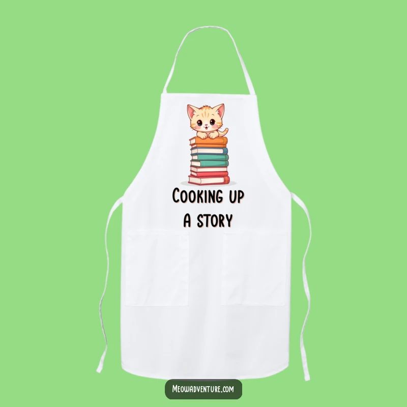 Adventurous Kitten Book Climb Apron: Literary Kitchen Wear for Bold Cooks