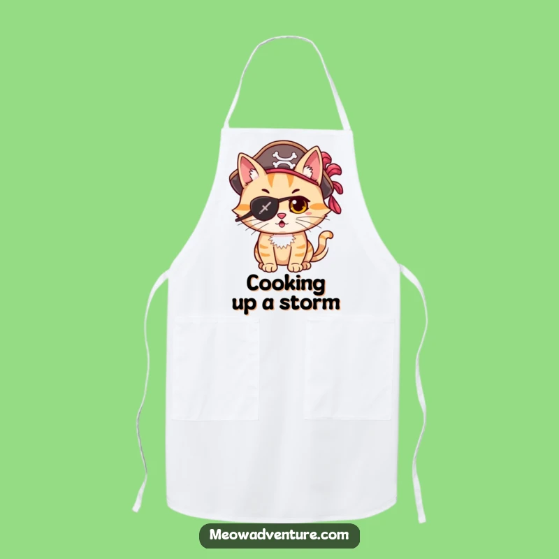 Funny Adventurous Cat Pirate Eye Patch Apron Cook Up a Storm Funny Gift