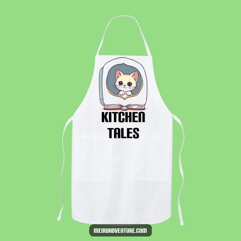 Funny Cat Apron - Culinary Curiousity - Humorous Chef Cat in Book