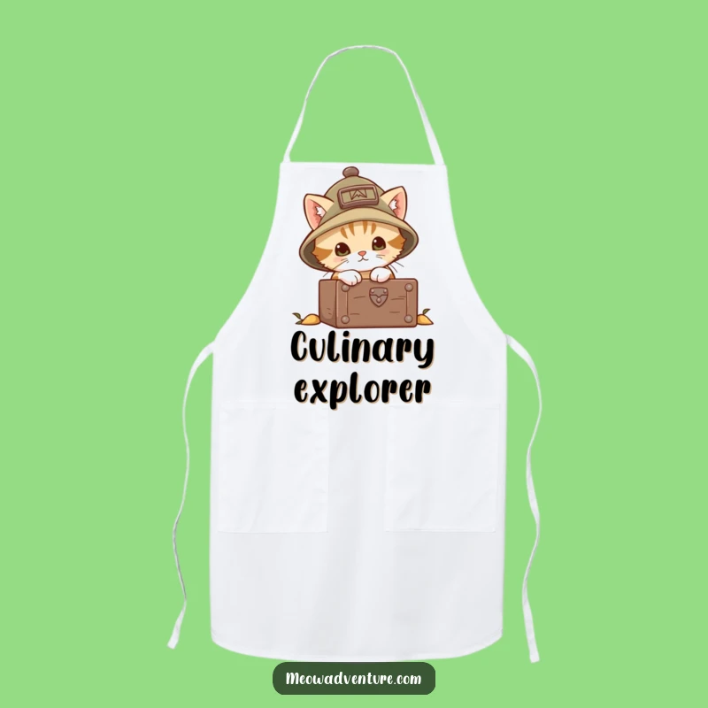 Funny Explorer Kitten Apron: Brave Peek into Chest - Cook with Curiosity!