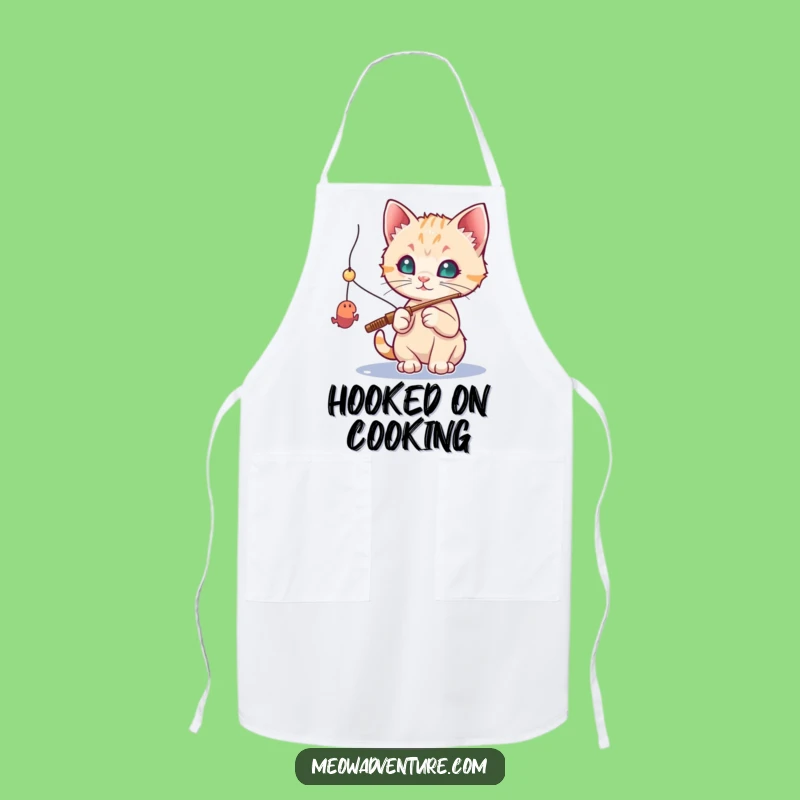 Funny Fishing Kitten Apron: Toy Mouse Catch - Chef's Funny Gift!