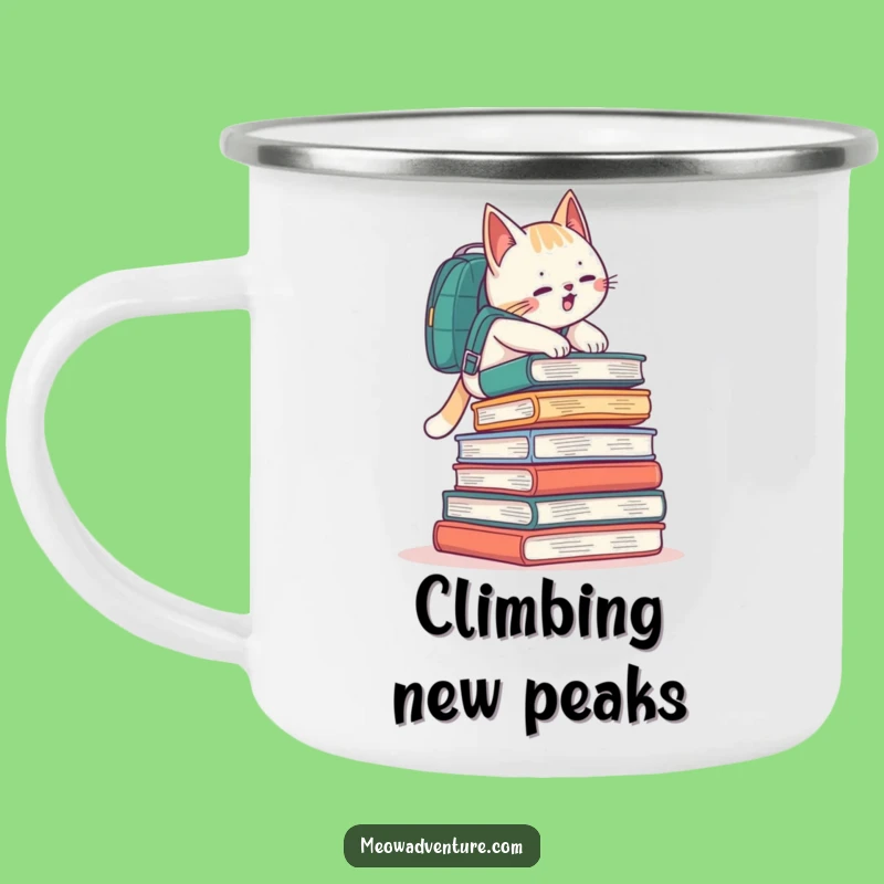 Funny Book Climbing Cat Backpack Camping Mug Adventure in Every Sip Funny Gift