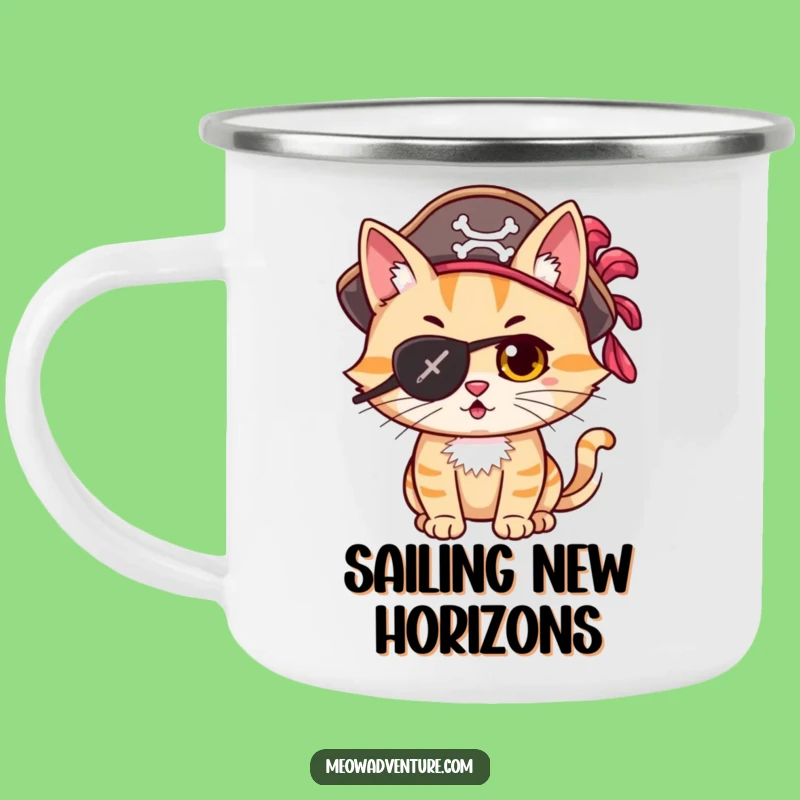 Funny Adventurous Cat Pirate Eye Patch Camping Mug Explore with Laughs Funny Gift