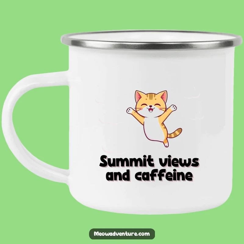 Funny Agile Cat Camping Mug: Cloud Jumping - Dreamy Adventures!