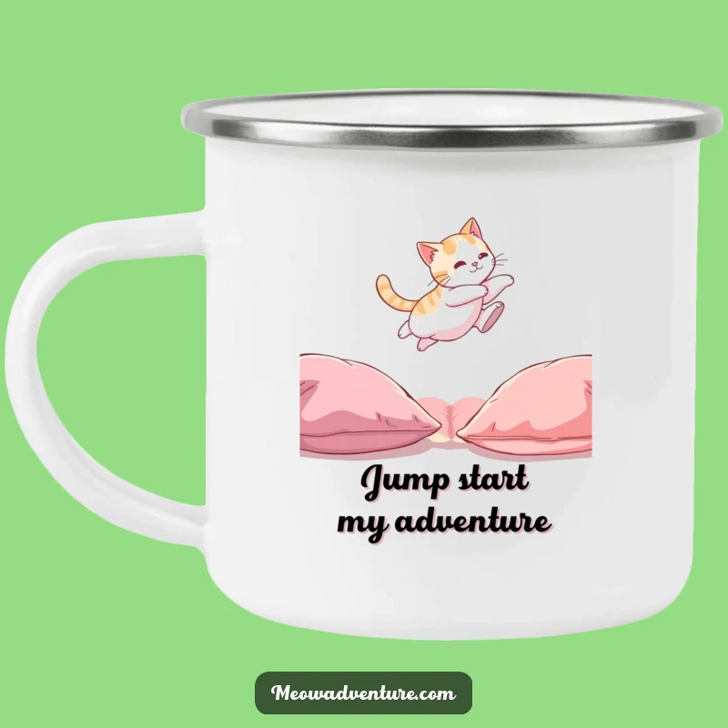 Funny Cat Leaping Camping Mug: Rugged Feline Acrobatics for a Perfect Gift