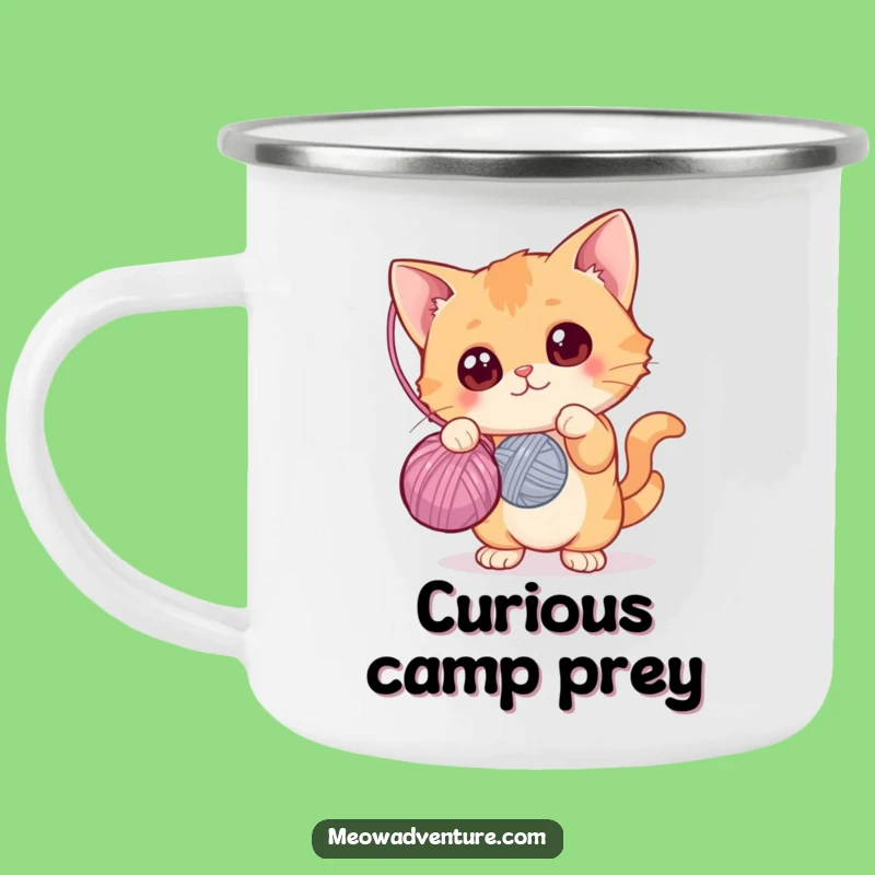 Funny Cat Yarn Ball Camping Mug: Curious Adventures, Durable Funny Gift for Outdoors