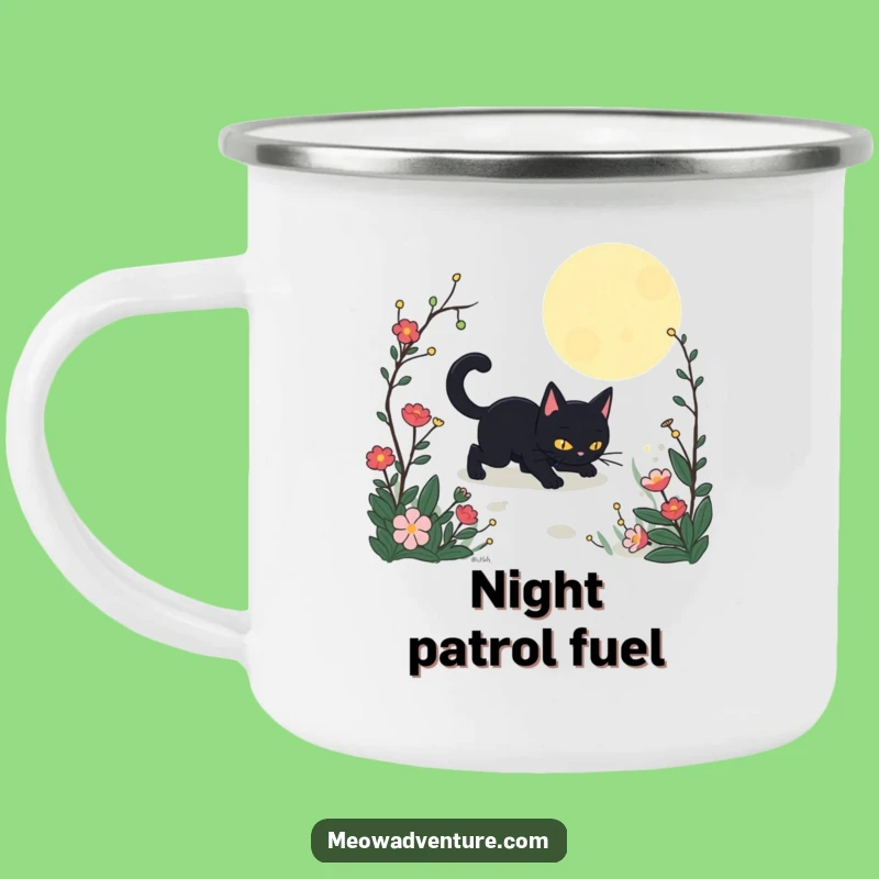 Funny Stealthy Black Cat Garden Camping Mug: Adventure with this Mysterious Feline Friend
