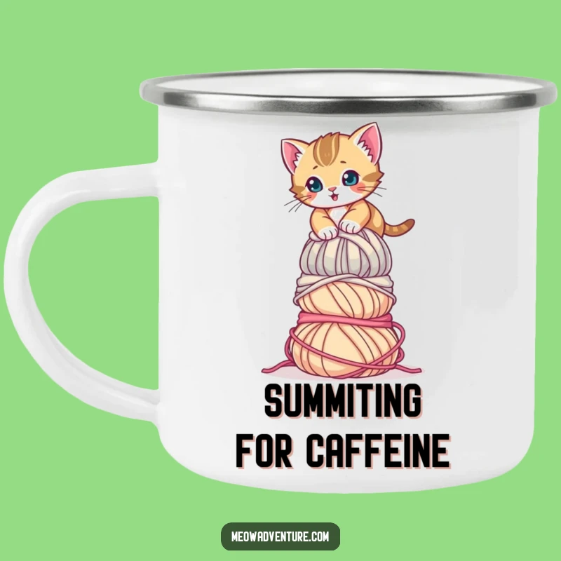 Funny Determined Kitten Yarn Camping Mug: Adventure with this Ambitious Cat Design