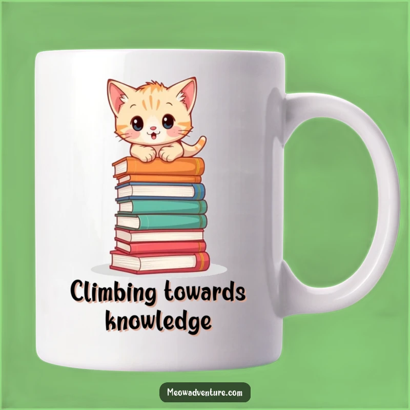Adventurous Kitten Book Climb Mug: Funny Gift for Bookworms & Cat Lovers