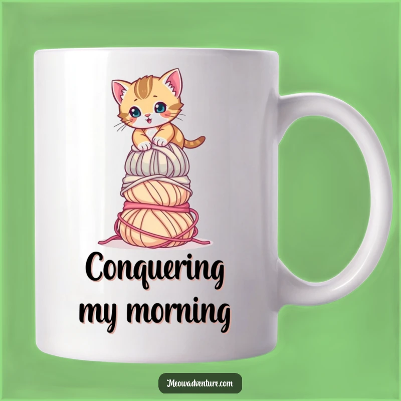 Funny Determined Kitten Yarn Mug: A Purrfectly Ambitious Gift for Cat Lovers