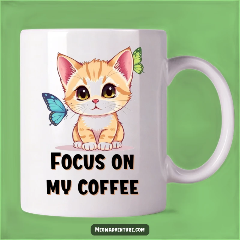 Funny Focused Kitten Mug: Butterfly Chase - Perfect Gift