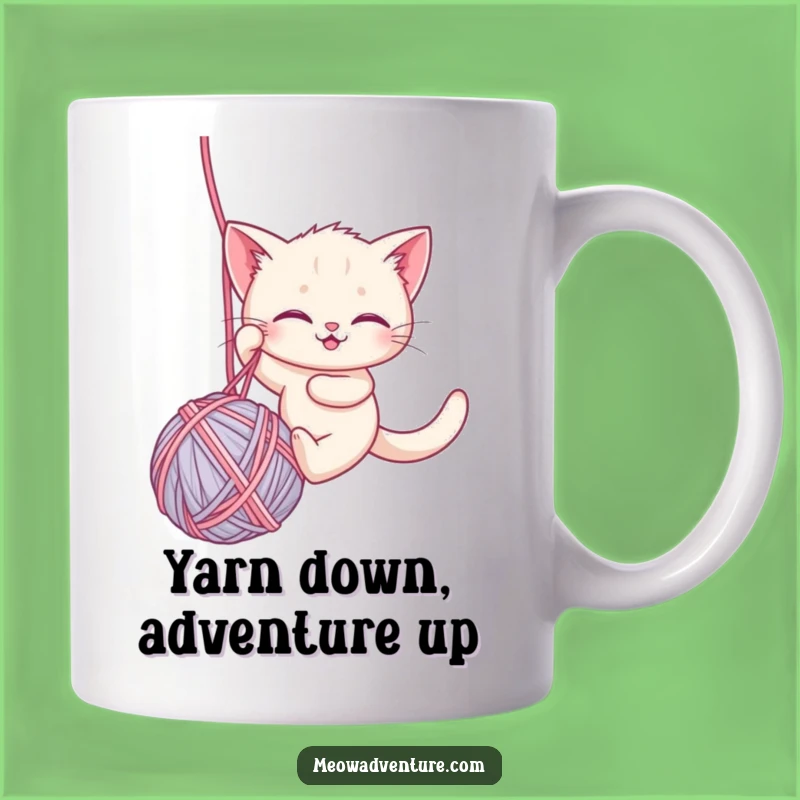 Funny Brave Kitten Rappelling Mug: Yarn Adventure, Perfect Humorous Gift