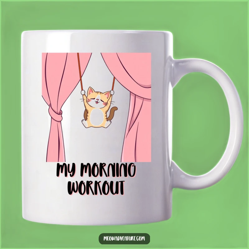 Funny Cat Curtain Mug: Trapeze Artist Cat, Perfect Funny Gift for Cat Owners