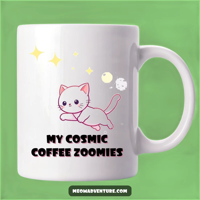 Funny Starry Sky Kitty Mug - Playful Cat Chasing Moonbeam Gift