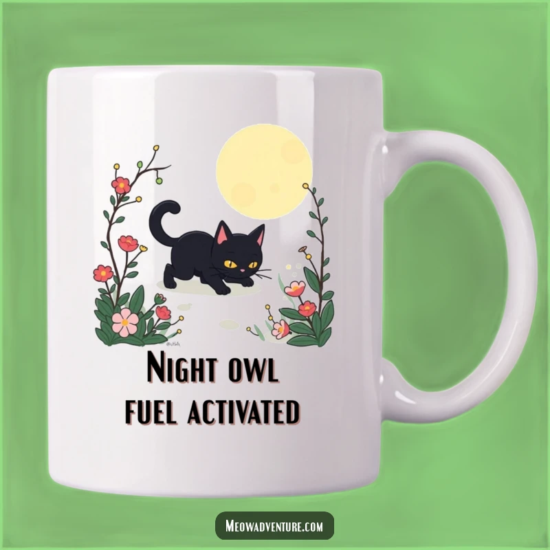 Funny Stealthy Black Cat Garden Mug: Mysterious Night Adventure Gift for Cat Lovers