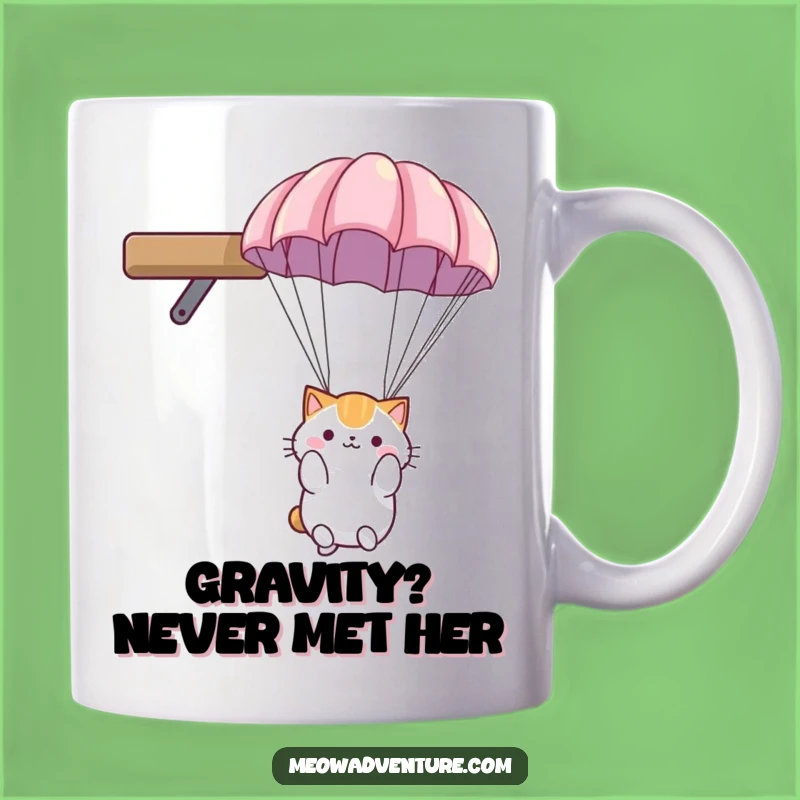 Funny Cat Parachute Mug: Fluffy Friend's Gentle Descent - Perfect Funny Gift!