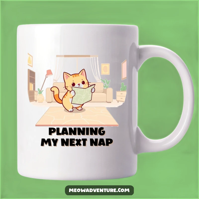 Funny Cat Navigator Mug: Determined Feline with Map, Perfect Adventurous Gift for Cat Lovers