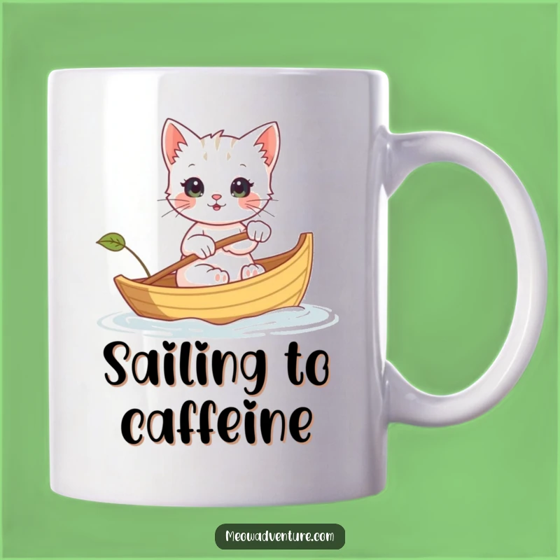 Funny Kitten Boat Mug - Adventurous Leaf Row Design, Perfect Gift