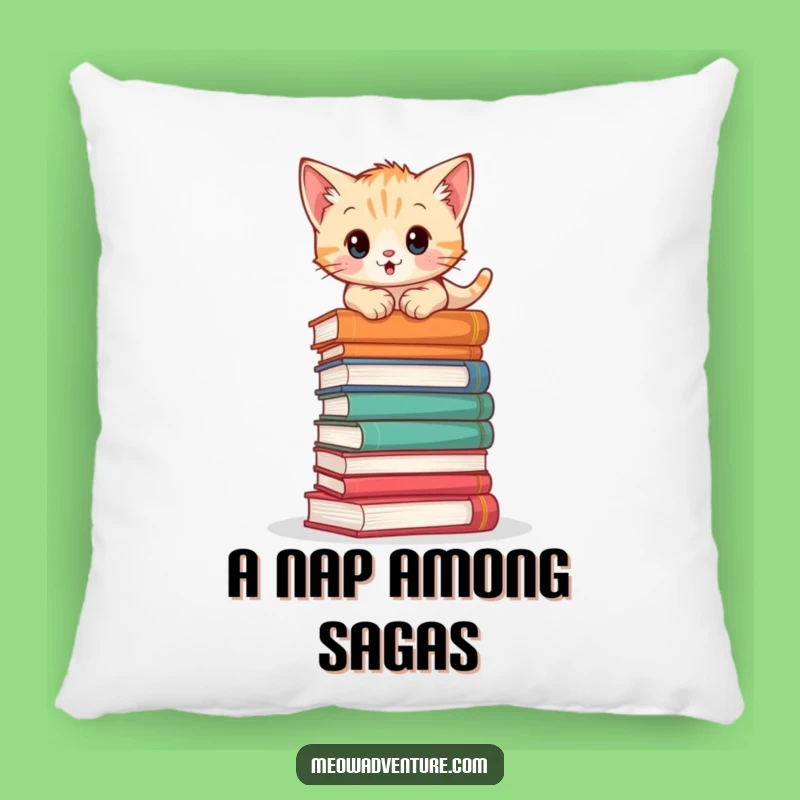 Adventurous Kitten Book Climb Pillow: Soft Comfort for Literary Naps
