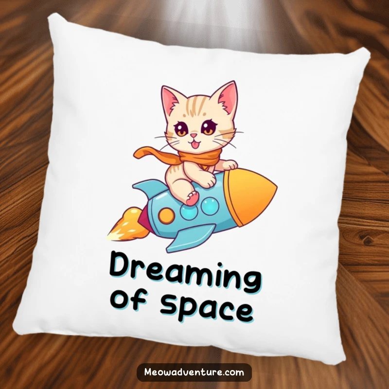 Funny Kitten Rocket Pillow: A brave kitten rockets through space, providing a soft, humorous accent piece for ultimate comfort and imaginative play.