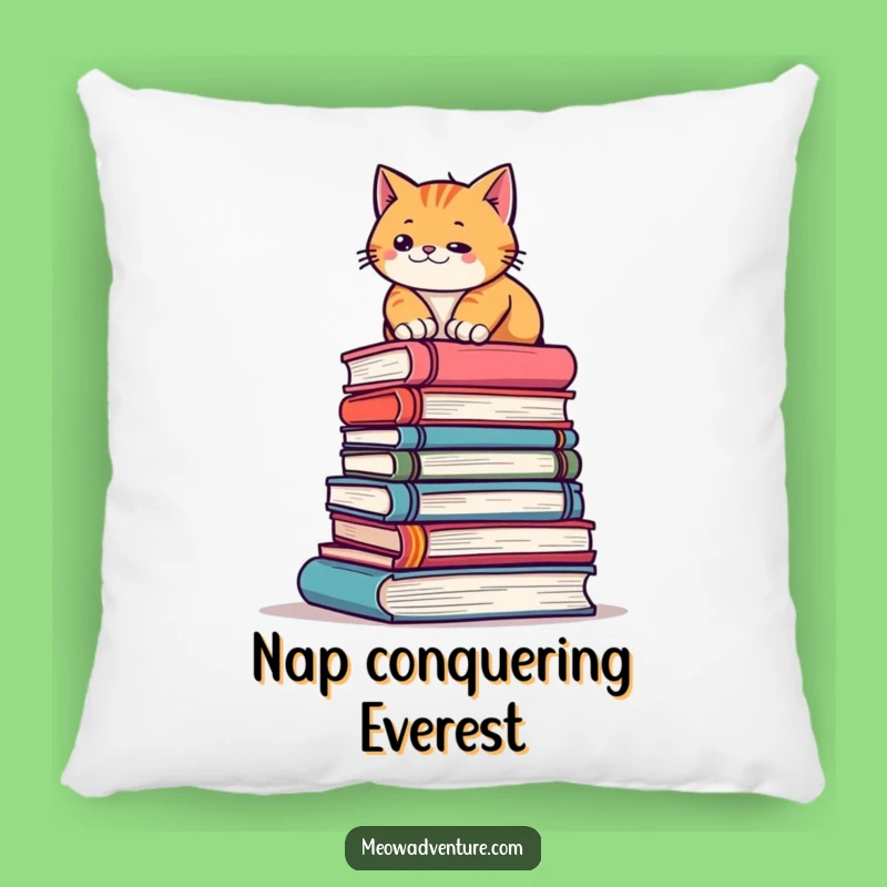 Funny Cat Books Mountain Pillow - Cozy Literary Accent Pillow, Hilarious Gift