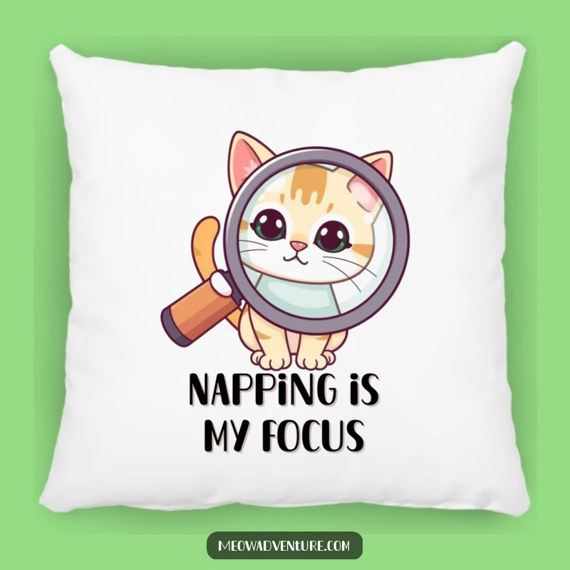 Funny Curious Cat Magnifying Glass Pillow: Comfy Companionship and Mystery