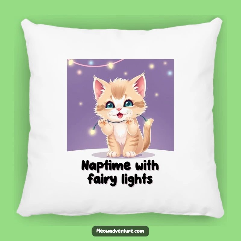 Funny Kitten Fairy Lights Pillow - Cozy Sparkle Comfort Gift