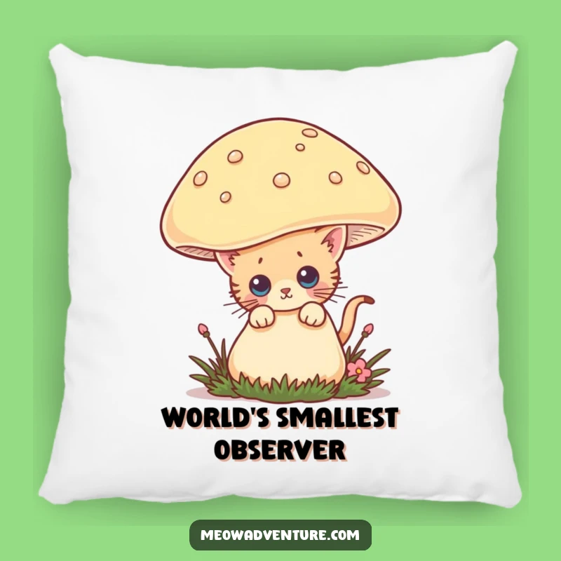 Funny Curious Kitten Pillow: Cozy Mushroom Cat Cushion, Perfect Humorous Gift