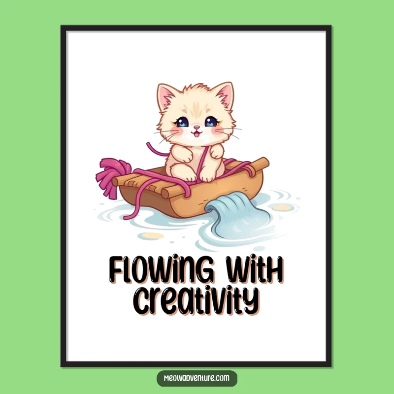 Funny Yarn Raft Kitten Digital Art Print Instant Cute Decor Funny Gift