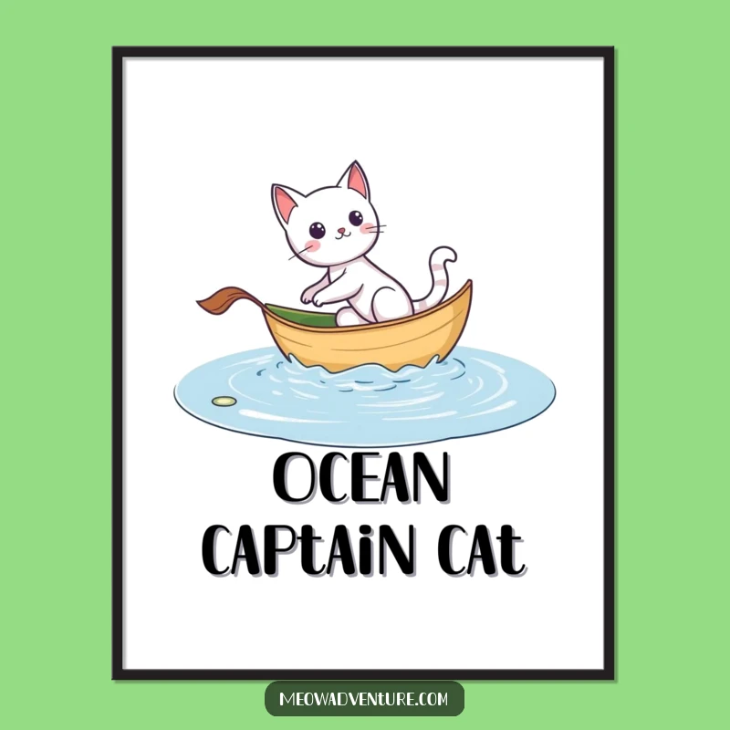 Funny Adventurous Cat Leaf Boat Digital Print - Instant Adventure Art!