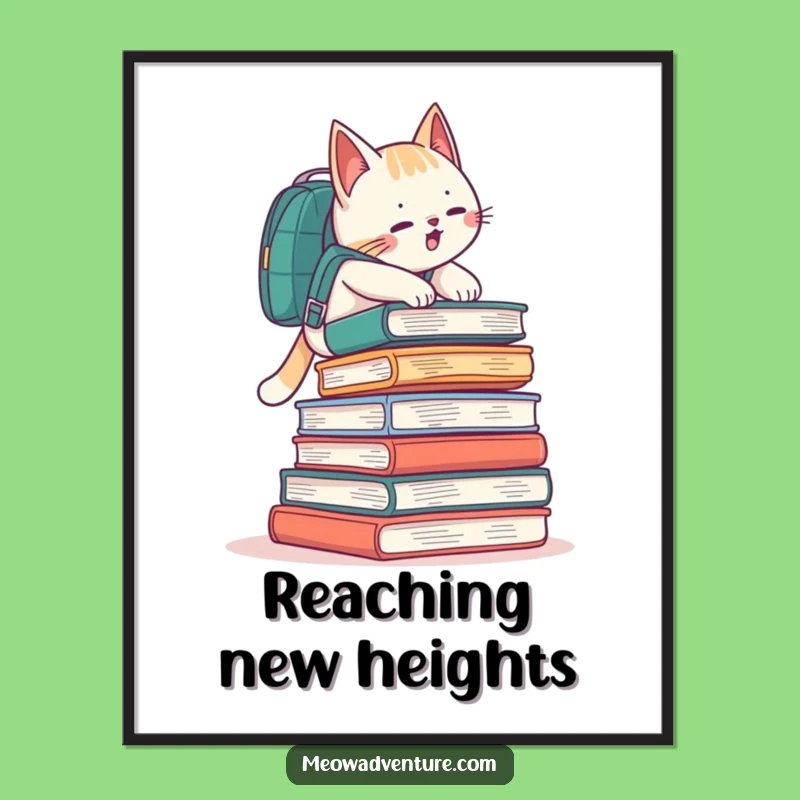 Funny Book Climbing Cat Backpack Digital Art Print Instant Literary Decor Funny Gift