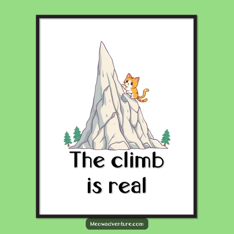 Funny Brave Cat Crystal Mountain Digital Print: Instant Inspirational Wall Art