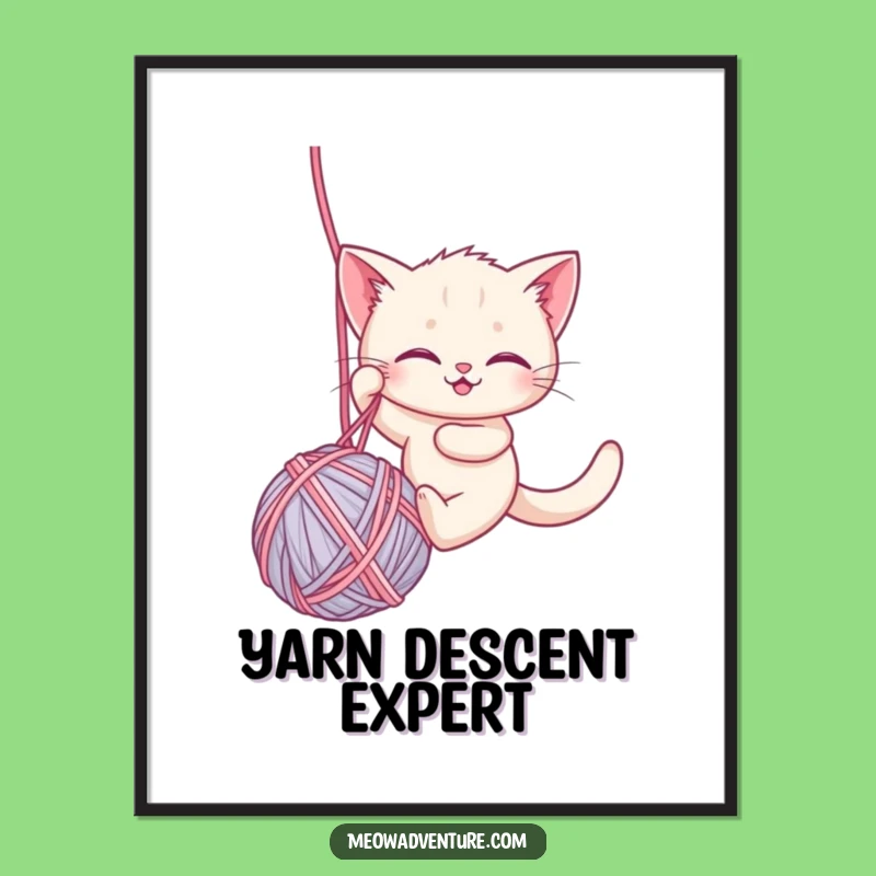 Funny Brave Kitten Digital Art: Yarn Rappel, Hilarious Cat Wall Decor Download