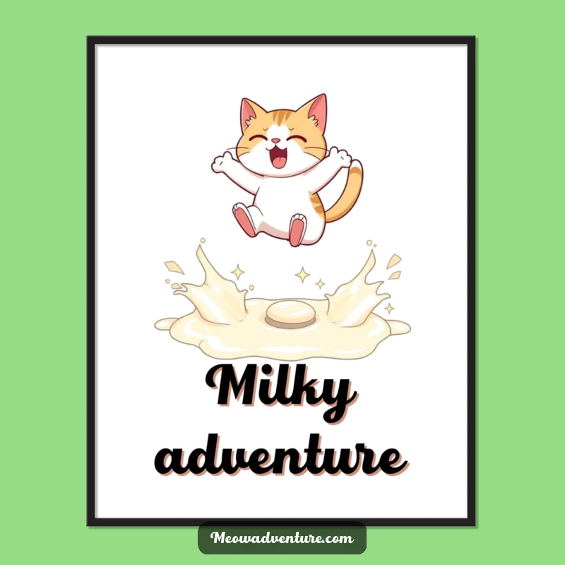 Funny Cat Digital Art - Milk River Leap - Determined Printable Art