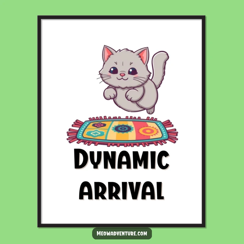 Funny Cat Rug Leap Digital Art Print: Instant Playful Energy for Your Space