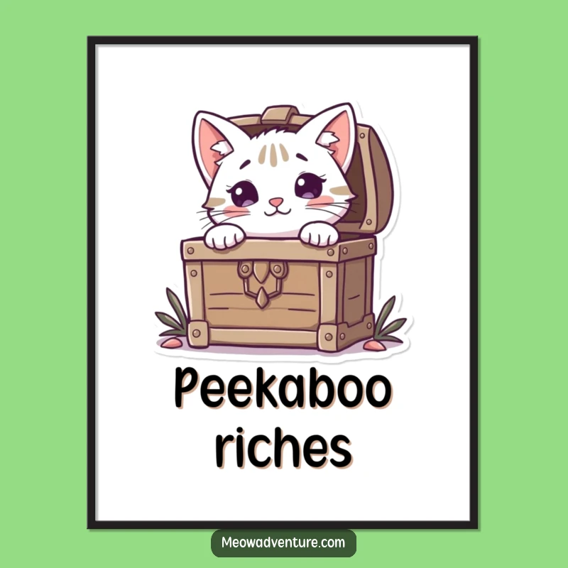 Funny Curious Cat Treasure Chest Digital Print: Instant Whimsical Wall Art