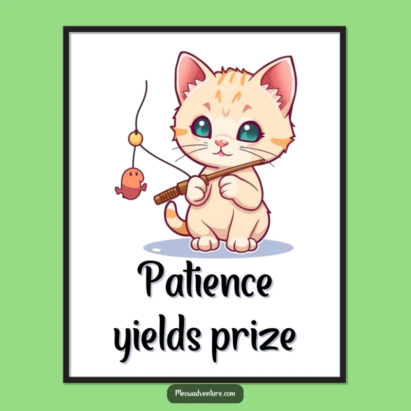 Funny Fishing Kitten Digital Art: Toy Mouse Catch - Instant Funny Gift!