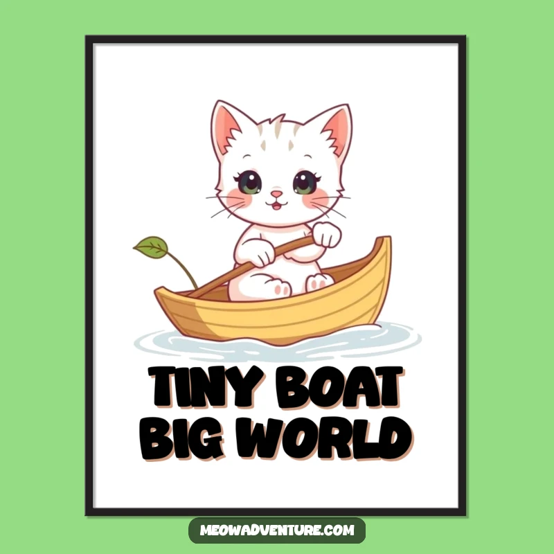 Funny Kitten Boat Digital Art - Leaf Row Print, Gift
