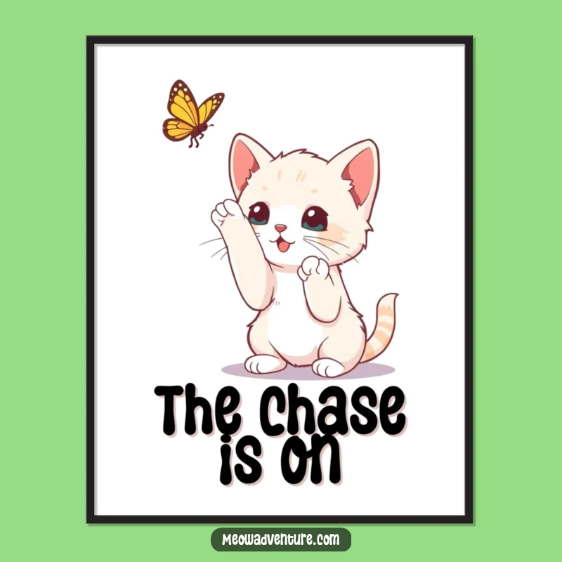 Funny Kitten Butterfly Digital Print: Instant Playful Art for Your Walls