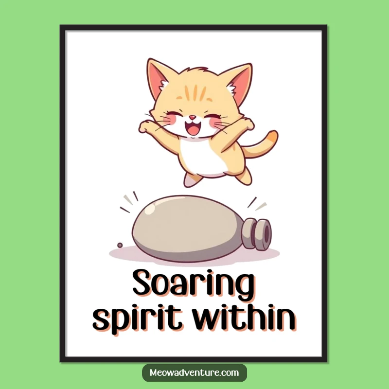 Funny Kitten Digital Art: Joyful Leap, Printable Wall Art, Funny Cat Gift