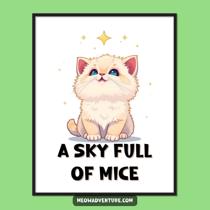 Funny Kitten Starry Sky Digital Print: Instant Whimsical Art for Your Walls