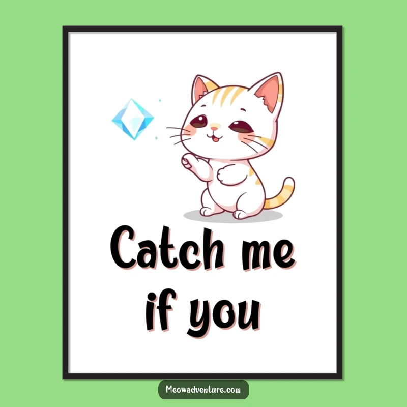 Funny Playful Cat Gem Digital Print: Instant Dazzling Wall Art for Any Room