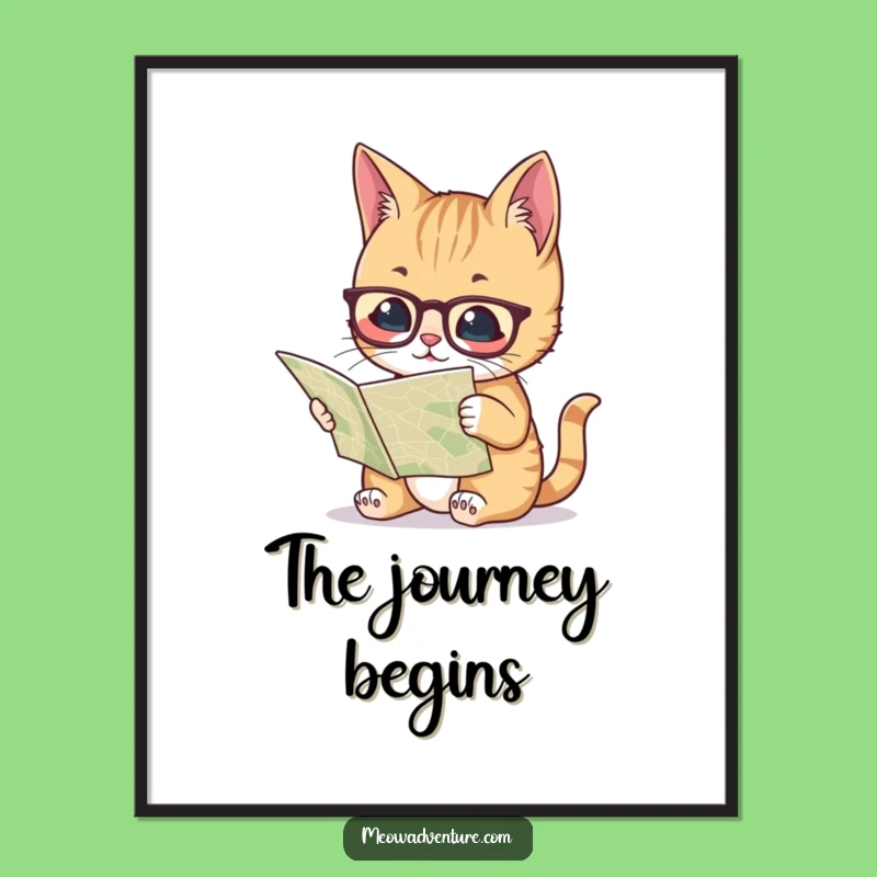 Funny Smart Cat Map Digital Art - Intellectual Navigation Decor, Hilarious Gift