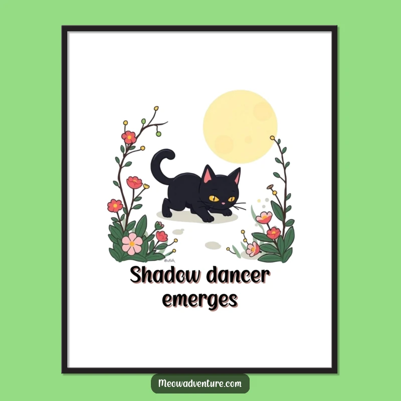 Funny Stealthy Black Cat Garden Digital Art Print: Instant Mystery with Nocturnal Art
