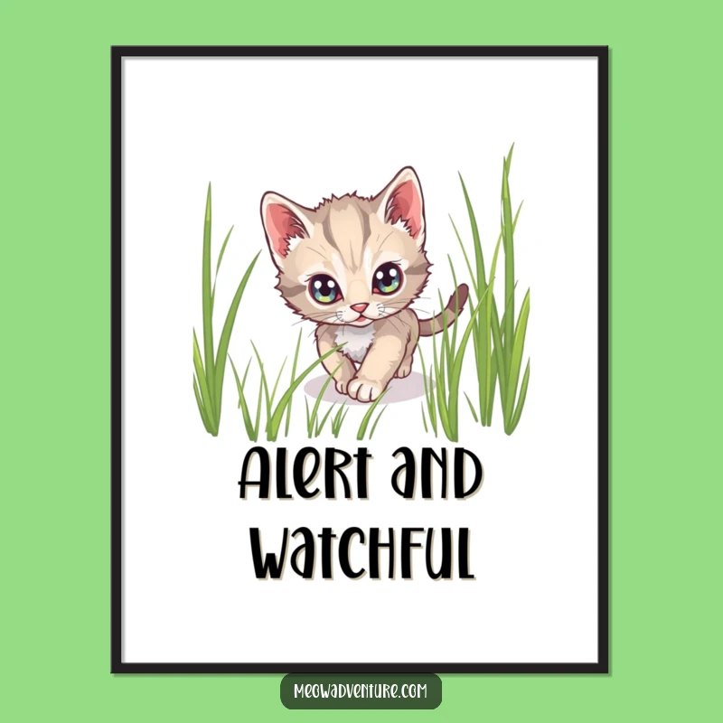 Funny Stealthy Kitten Digital Print: Instant Download of Cunning Art, Playful Wall Decor