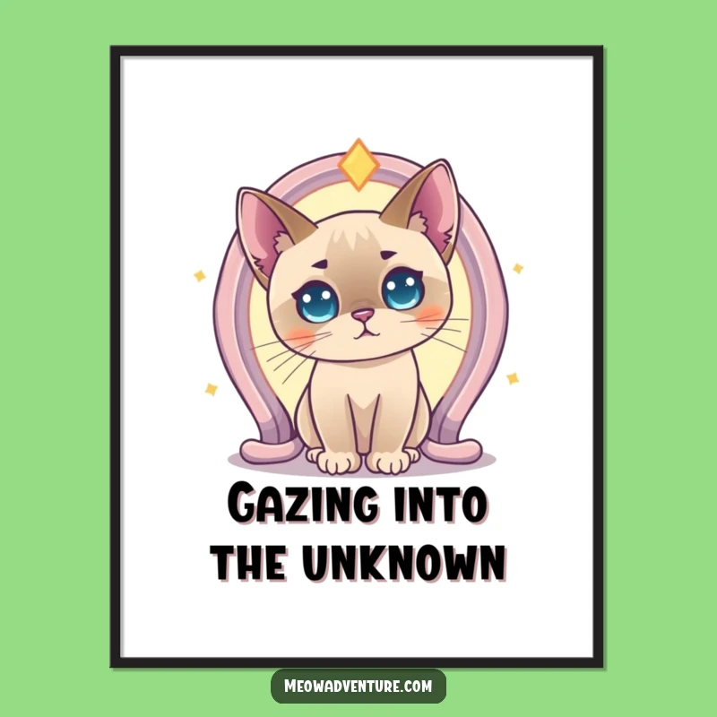 Funny Curious Siamese Cat Portal Digital Art Print: Instant Magic with Feline Wonder