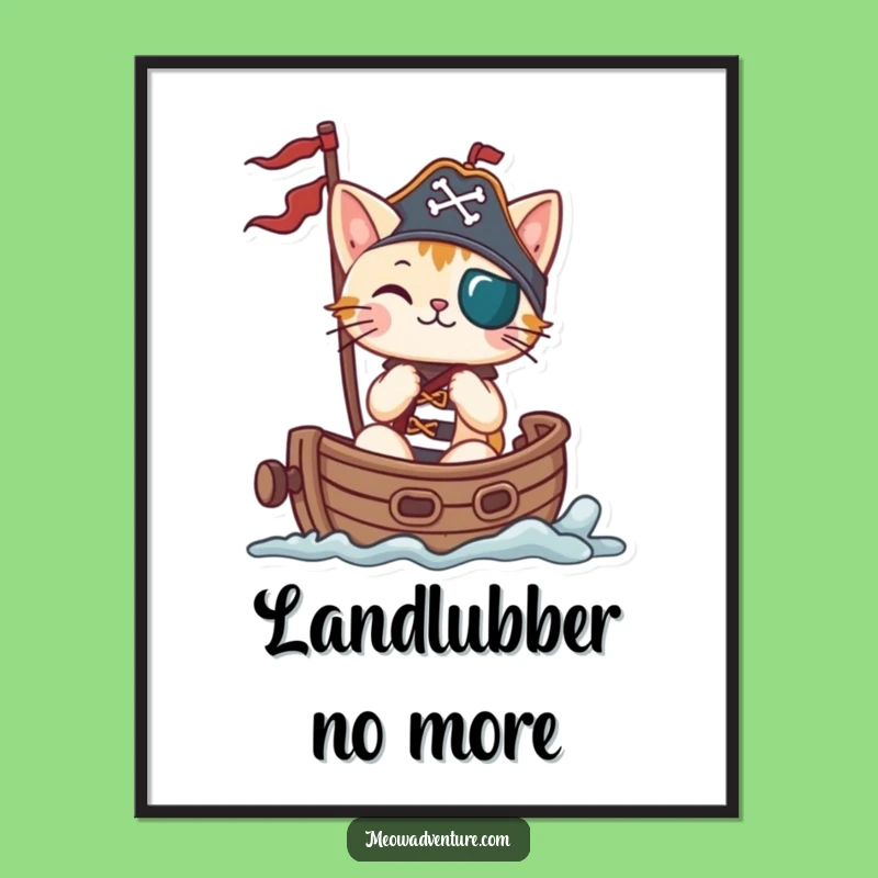 Funny Pirate Cat Digital Art Print: Hilarious Sailing Feline Wall Art for Instant Joy