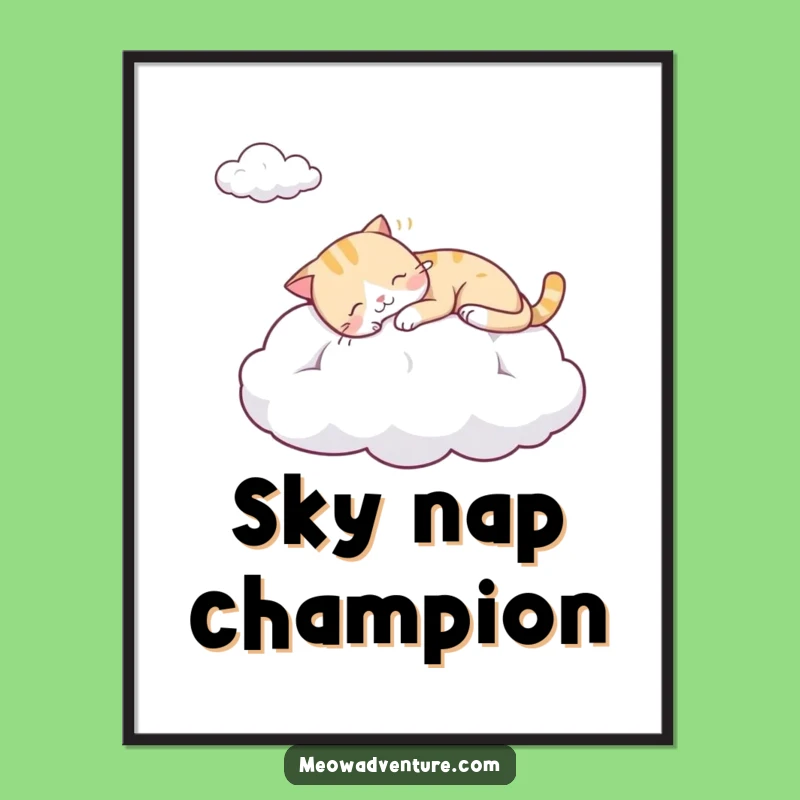 Funny Sleepy Cat Cloud Digital Print - Instant Serenity for Your Walls!
