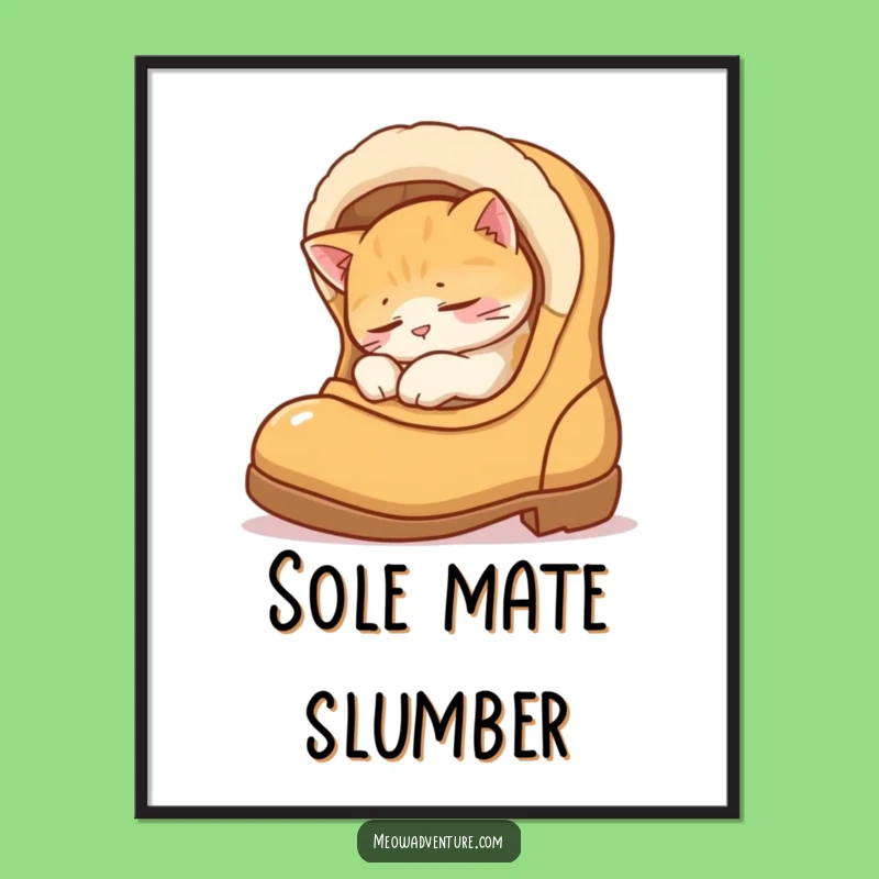 Funny Sleepy Cat Boot Digital Art - Cozy Nap Decor, Hilarious Gift Print